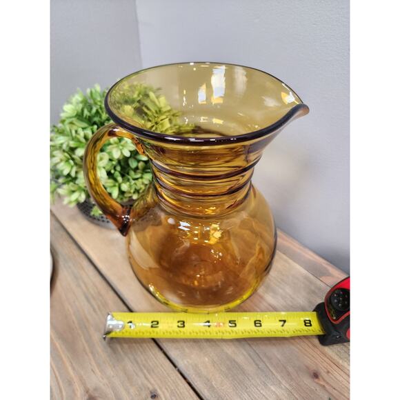 Blenko Hand Blown Art Glass Amber Gold Ribbed Pitcher 8.5" - Picture 11 of 11